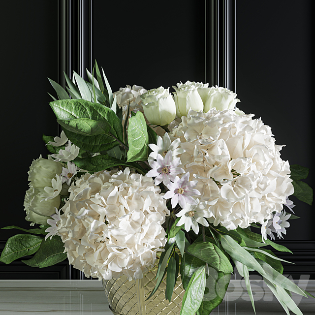 Flower Set 043 white hydrangea gold vase 3DSMax File - thumbnail 4