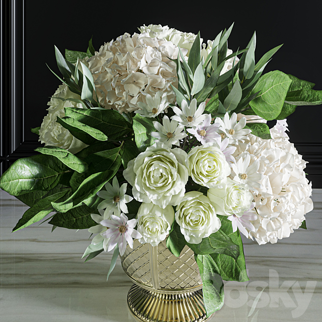 Flower Set 043 white hydrangea gold vase 3DSMax File - thumbnail 5