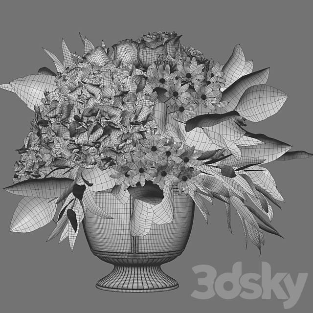 Flower Set 043 white hydrangea gold vase 3DSMax File - thumbnail 6