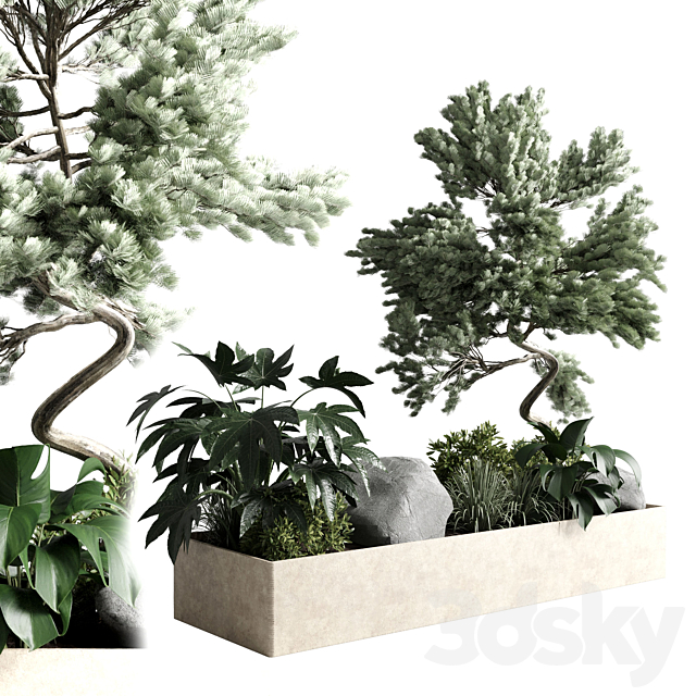 bonsai tree with plants set in the garden 290 corona 3DSMax File - thumbnail 1