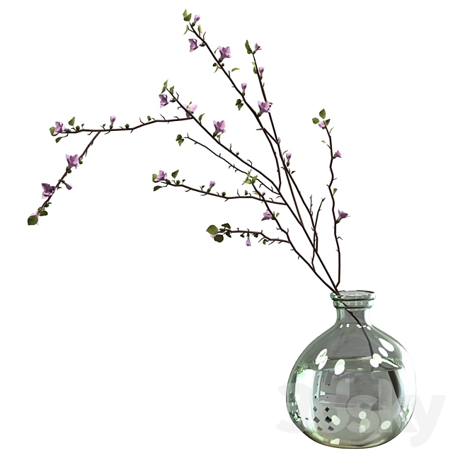 Branch with flowers in an asymmetric bottle 3d