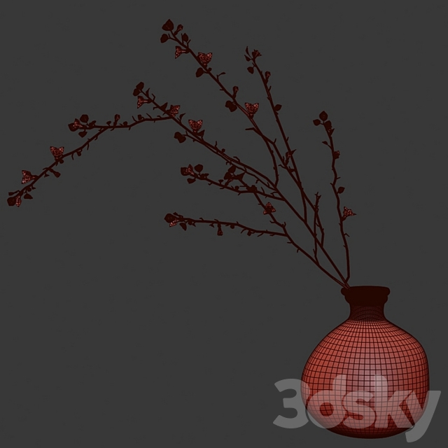 Branch with flowers in an asymmetric bottle 3dskyfree