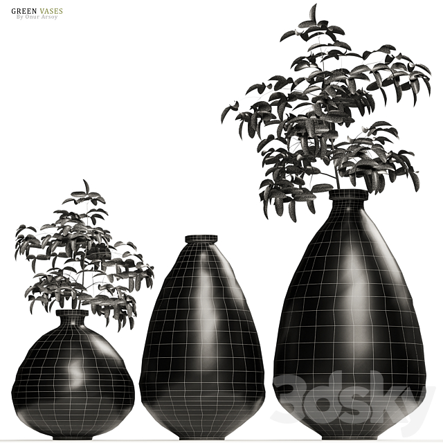 Zara Home – Green Glass Vases with Plants 3DSMax File - thumbnail 3