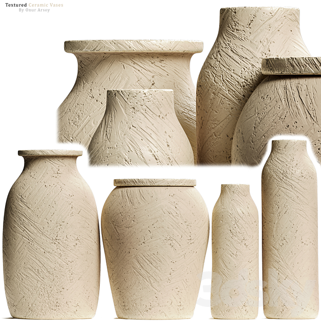Zara Home – Textured Ceramic Vase Set 3DSMax File - thumbnail 1