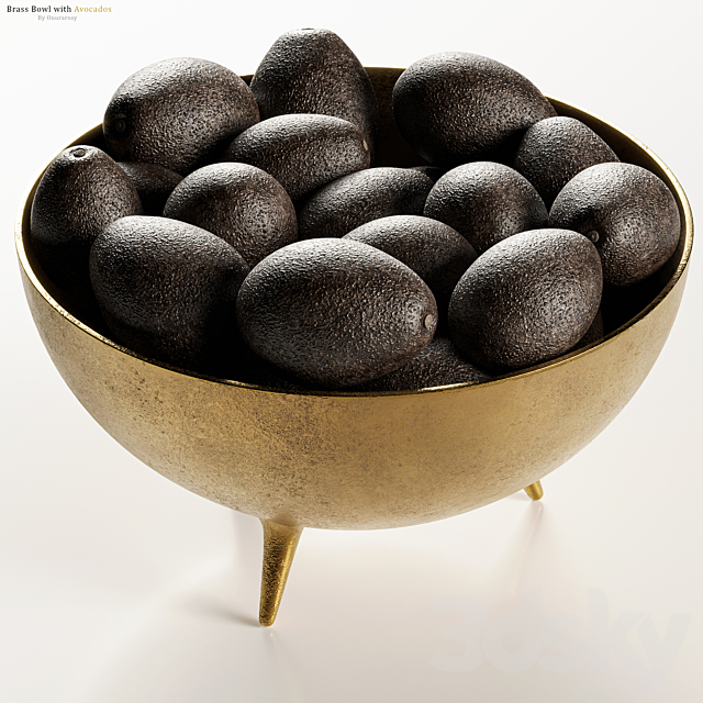 Picardy Brass Footed Bowl Centerpiece with Avocados 3DSMax File - thumbnail 2