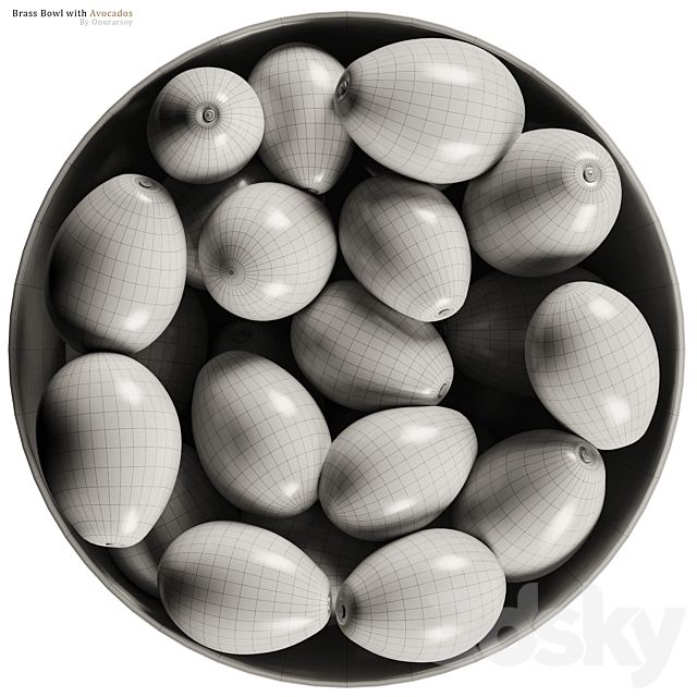Picardy Brass Footed Bowl Centerpiece with Avocados 3DSMax File - thumbnail 4