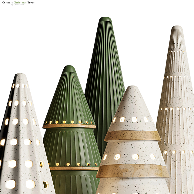 Crate & barrel - LED Ceramic Christmas Trees Decoration Set 3d