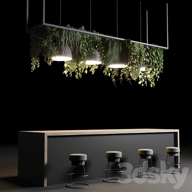 Coffee shop reception. Restaurant counter by hanging plant - 04 3dmodel