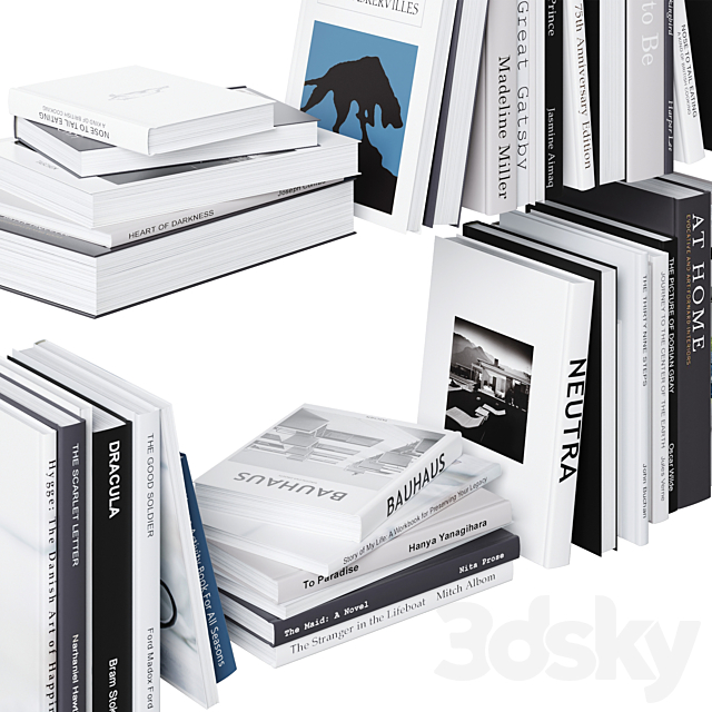 Set of books in gray tones 3d