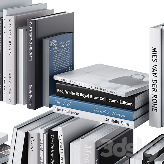 Set of books in gray tones 3dsky