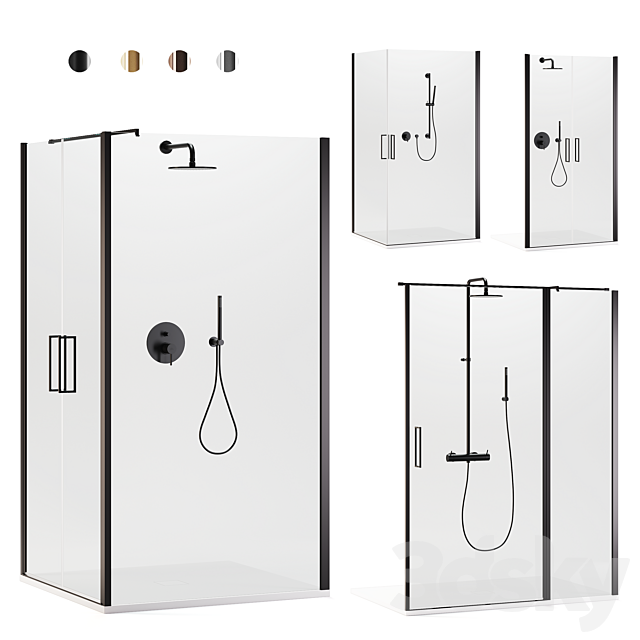 Arblu Icaro shower enclosures + Paffoni set 2 shower systems 3DSMax File - thumbnail 1