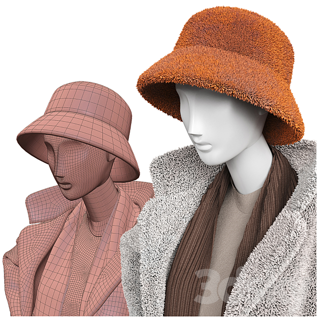 Set of outerwear on mannequins 3d