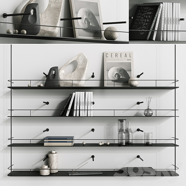 Metal minimalistic bookshelf with decor 3DSMax File - thumbnail 2