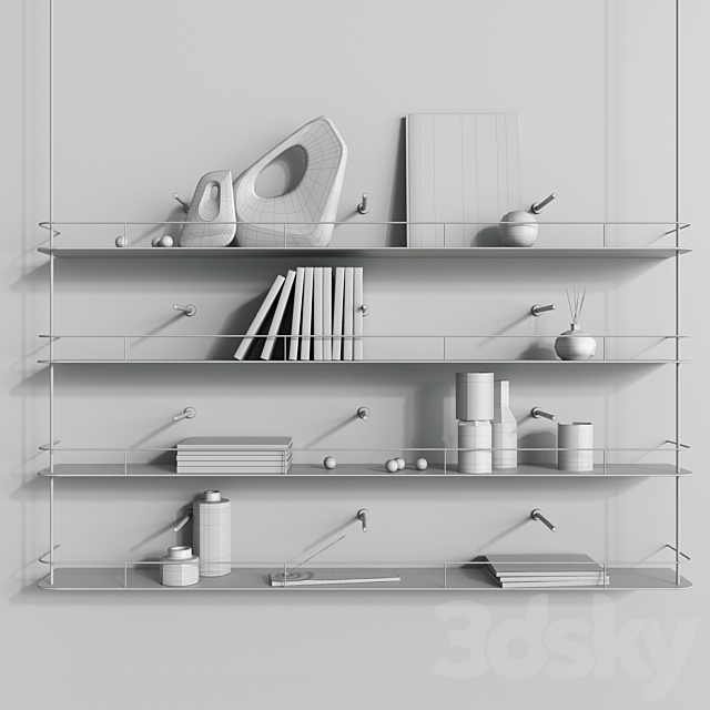 Metal minimalistic bookshelf with decor 3DSMax File - thumbnail 3
