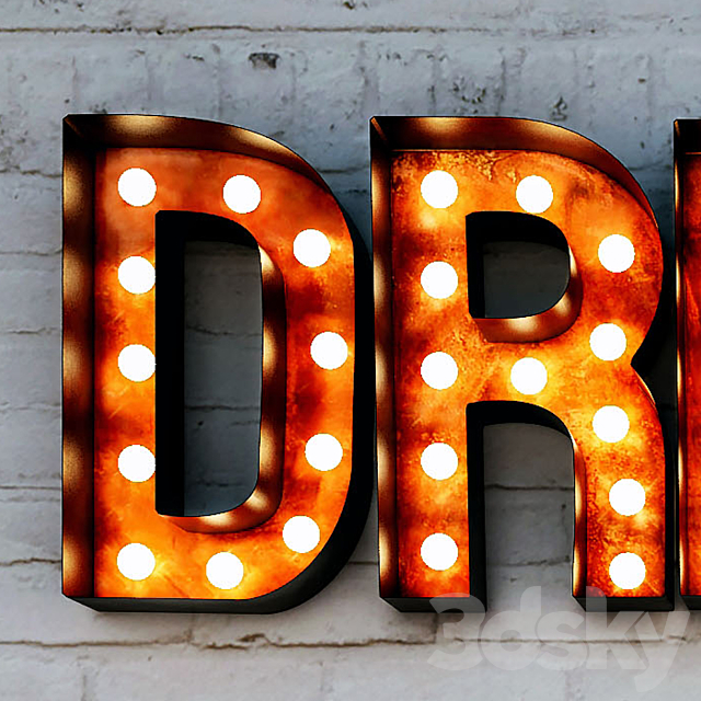 Lighted Metal sign. Set 3 3d