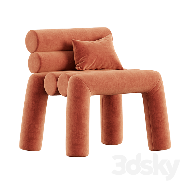 Beige Velvet Accent Chair 3DS Max Model - thumbnail 3