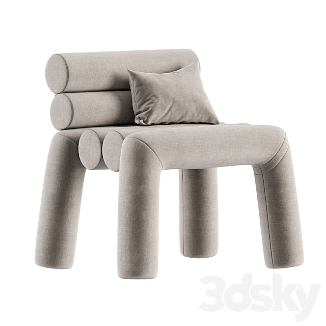 Beige Velvet Accent Chair 3DS Max Model - thumbnail 4