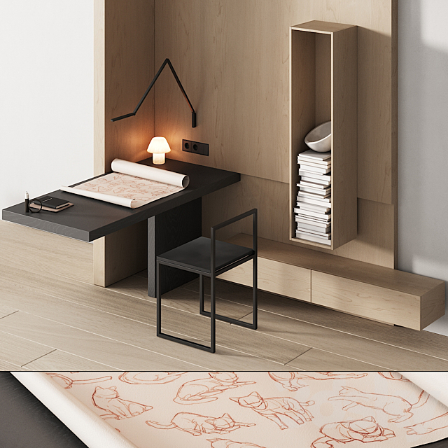 243 office furniture 08 workplace 04 minimal angle zone with cat drawing 01 3d