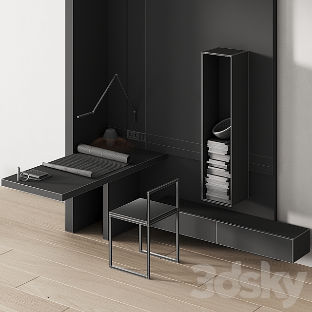 243 office furniture 08 workplace 04 minimal angle zone with cat drawing 01 3d Download