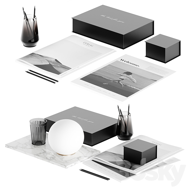 Decorative table set with lamp 3d