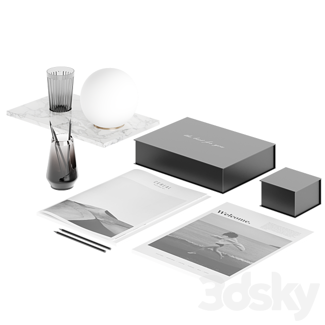 Decorative table set with lamp 3dsky