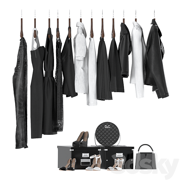 Black and white women’s wardrobe 3DS Max Model - thumbnail 2