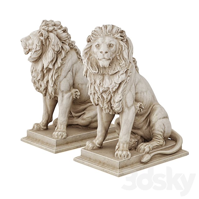 Sitting Lion sculpture 3d