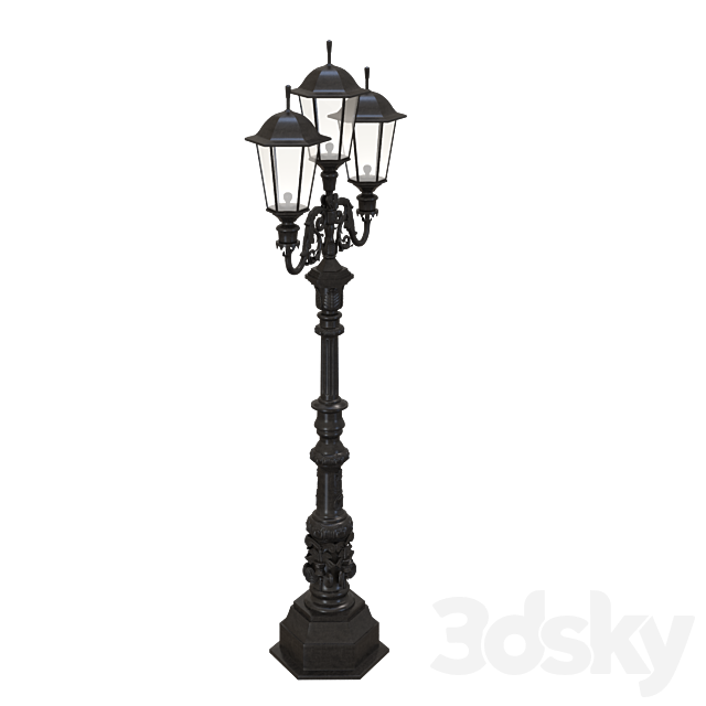 Three-horn street lamp 3DS Max Model - thumbnail 2