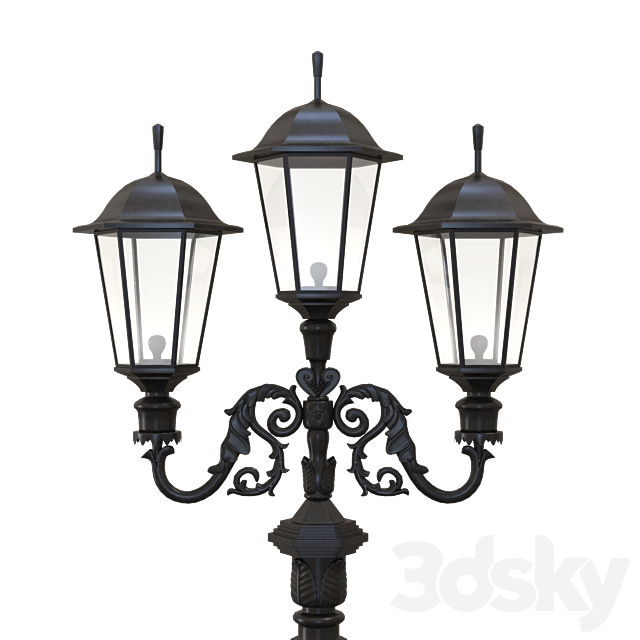 Three-horn street lamp 3DS Max Model - thumbnail 3
