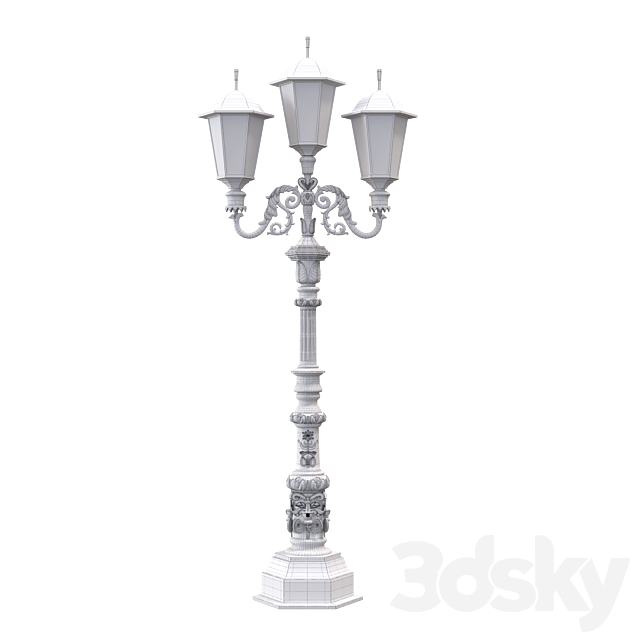 Three-horn street lamp 3DS Max Model - thumbnail 5