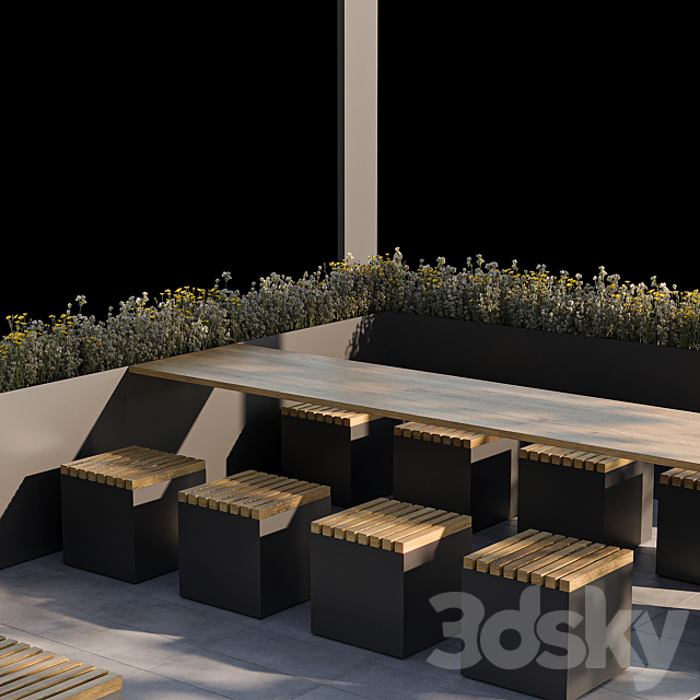 City Parklet With Garland 3DS Max Model 3ds Max Files