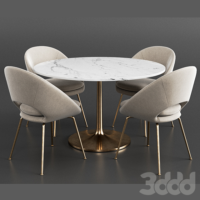 West elm & Crate&Barrel Dinning Set 3 Стол + стул 3D Модель