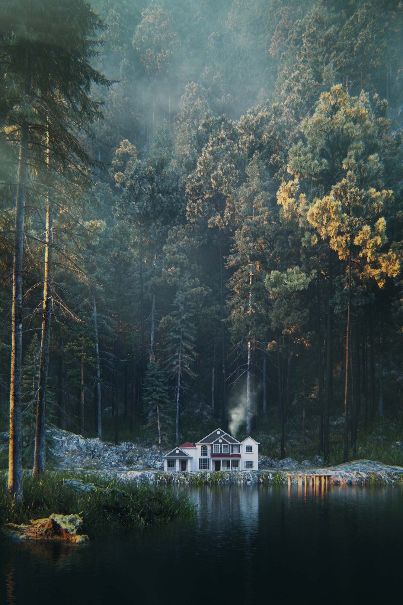 Уютный дом в лесу у озера - 64 фото