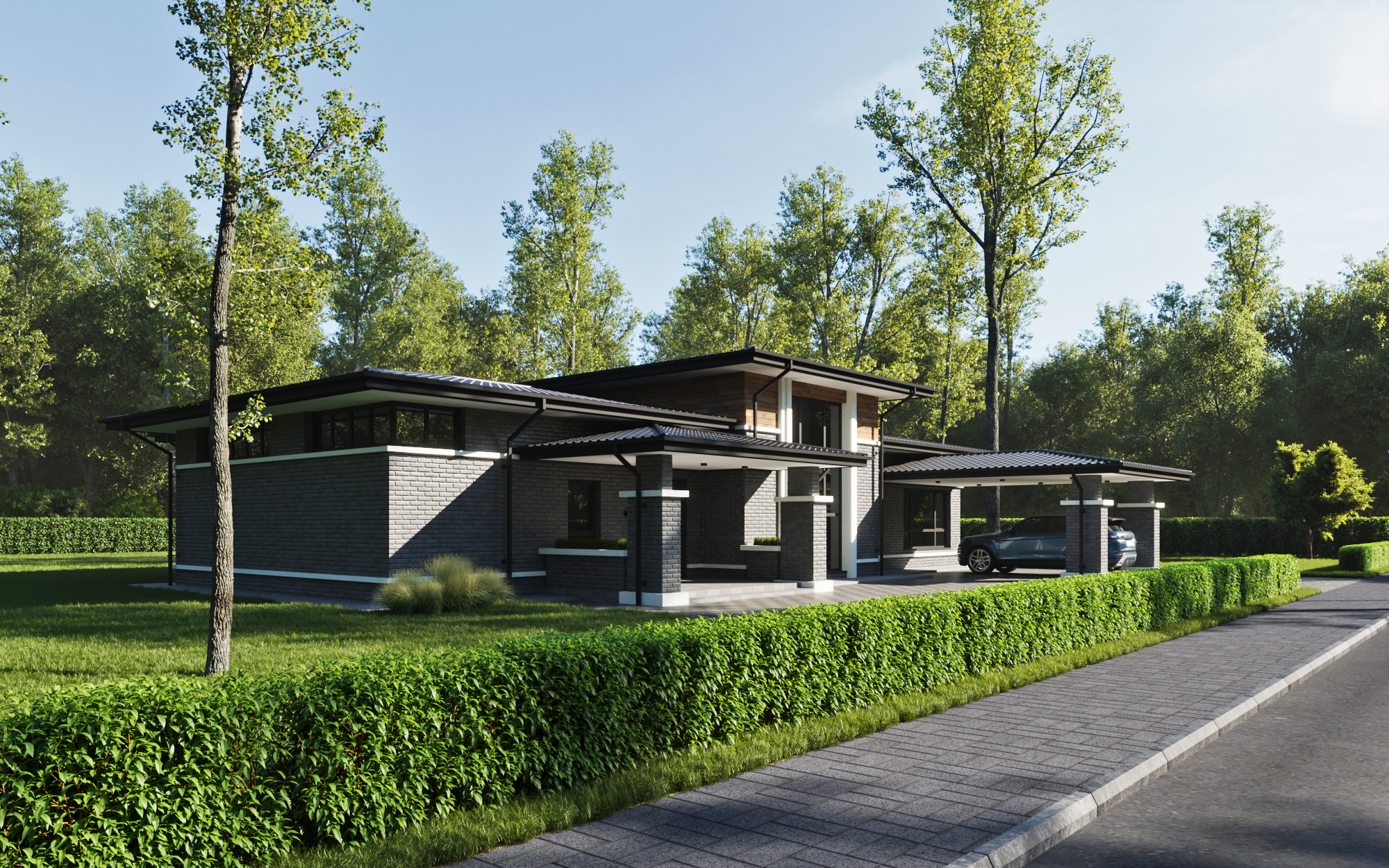 HOUSE IN WRIGHT STYLE. ARCHITECTURE AND RENDERING - Работа из галереи 3D  Моделей